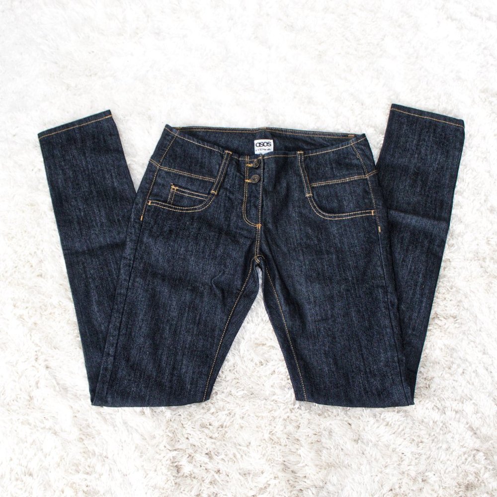 ASOS skinny jeans denim button dark wash 4